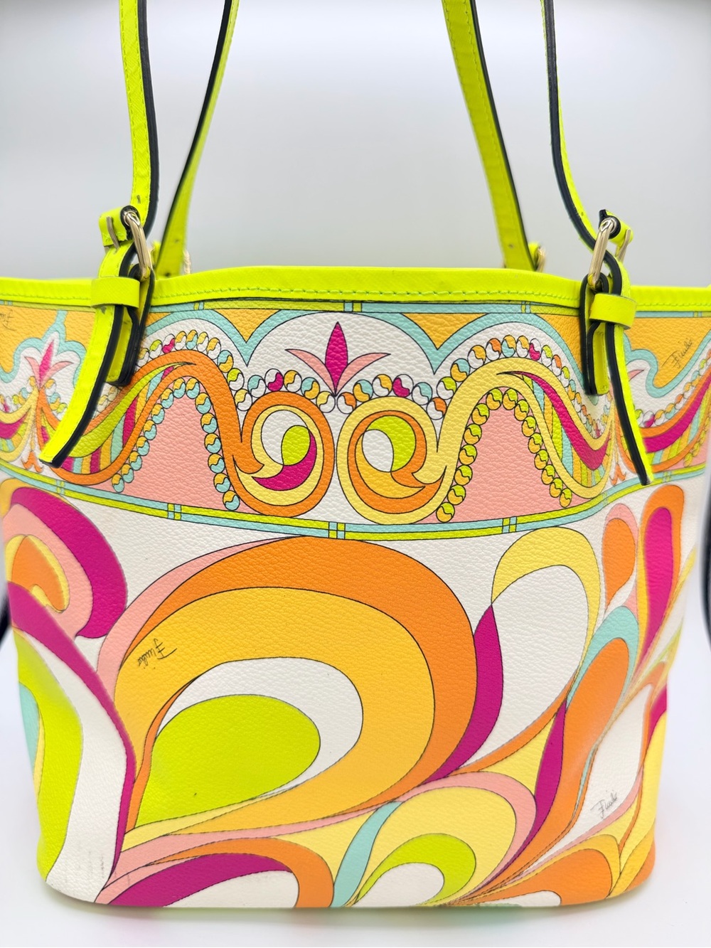 Emilio Pucci Neon Yellow & Multi‑Color Printed Tote